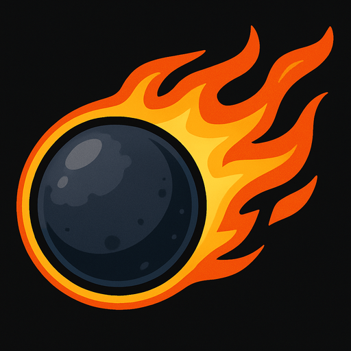 bola de cañon con fuego.
In-Game asset.  2d.  High contrast.  No shadows