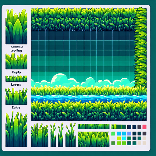 Grass and reeds foreground layer for endless runner.
Single Game Texture. In-Game asset. 2d. Blank background. High contrast. No shadows.