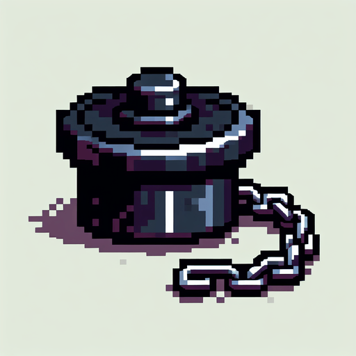 8-bit. cartoon. black tub stopper with chain. in game asset..
Single Game Texture. In-Game asset. 2d. Blank background. High contrast. No shadows.