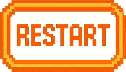 restart button, orange outline, white text, pixel art..
In-Game asset.  2d.  High contrast.  No shadows