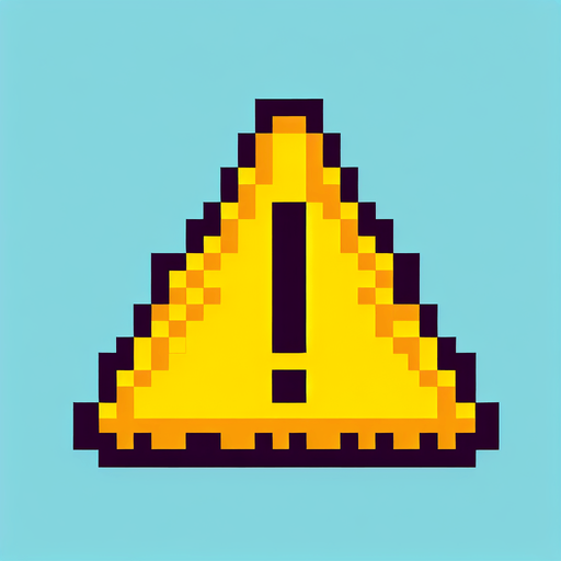 yellow warning sign. flat pixelated. 8 bit..
Single Game Texture. In-Game asset. 2d. Blank background. High contrast. No shadows.