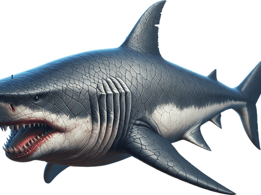 Megalodon shark.
Single Game Texture.  In-Game asset.  2d.  Blank background.  High contrast.  No shadows