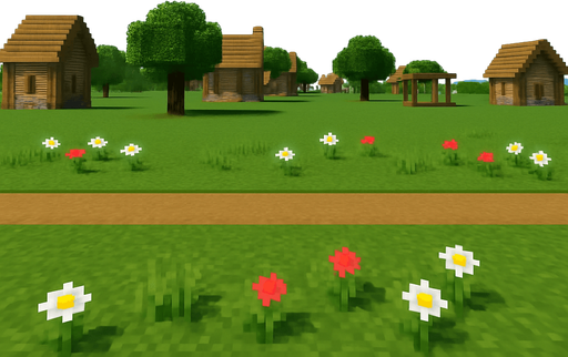 evleri ağaçları biraz daha uzaklaştır yoldan çimenliğe biraz çicek koy çok küçük yol ve çimenlik asla renk ve şekil değiştirmemeli