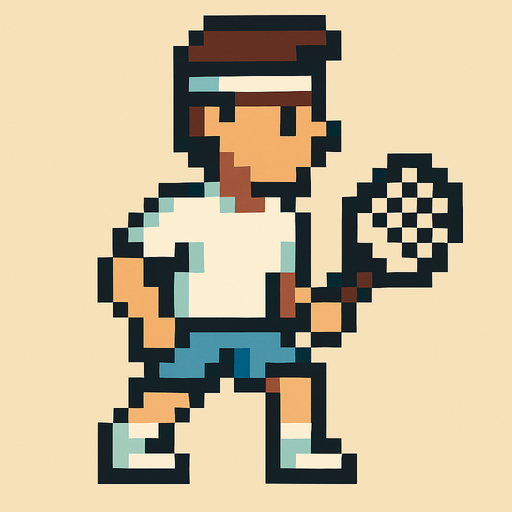 pixelart tennis player looking to the left.
In-Game asset.  2d.  High contrast.  No shadows