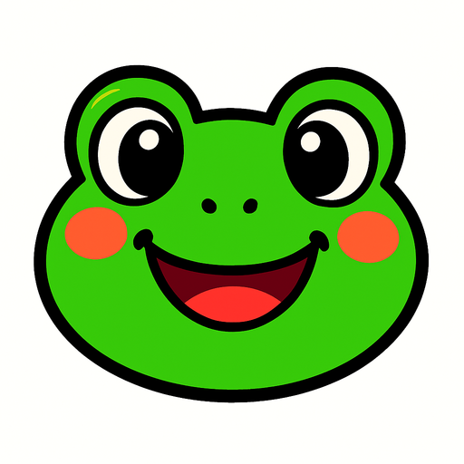 Vibrant Green cartoon baby frog face.
Game asset. 2d. Blank background. High contrast. No shadows.
