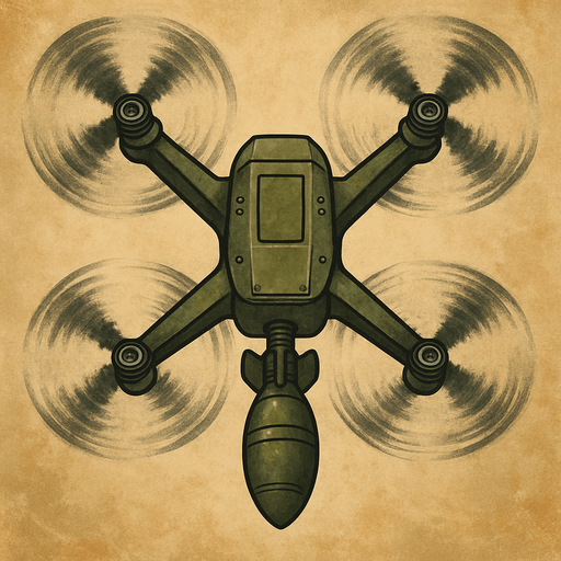 Bomber Drone with spinning rotors, from top view.
