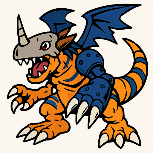Metalgreymon.
In-Game asset.  2d.  High contrast.  No shadows