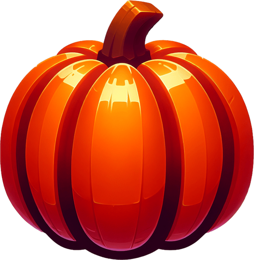 stylized orange pumpkin.
Single Game Texture. In-Game asset. 2d. Blank background. High contrast. No shadows.