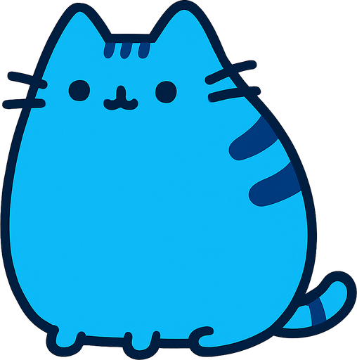 a blue cat Pusheen style.
In-Game asset.  2d.  High contrast.  No shadows
