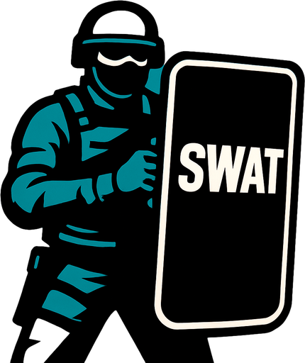 holding shield swat.
In-Game asset.  2d.  High contrast.  No shadows. panaromic