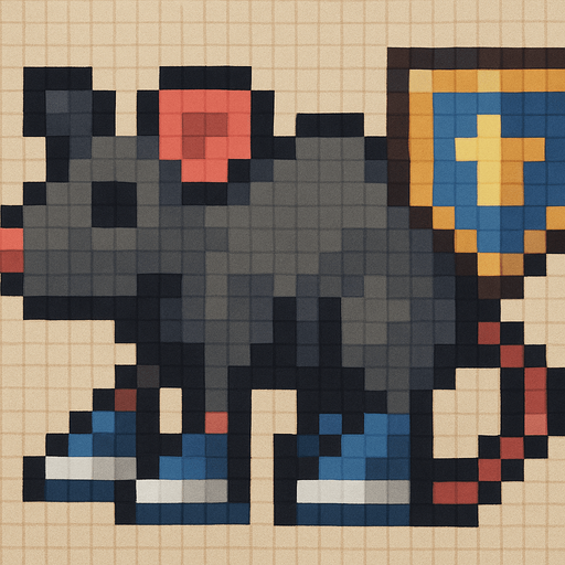 Make it have a floating shield and have blue sneakers and make it all pixelated