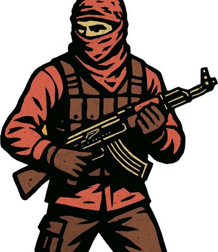 create me a terrorist soldier for the enemy.
In-Game asset.  2d.  High contrast.  No shadows