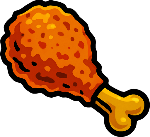 Fried chicken drumstick.
In-Game asset.  2d.  High contrast.  No shadows