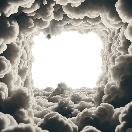 frame made of cozy clouds, it fill the complete screen, in the center is black only, on black background