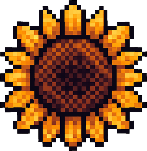 Cabeza de girasol, pixelart.
In-Game asset.  2d.  High contrast.  No shadows