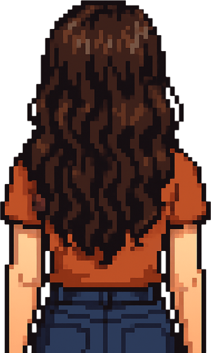 detailed brunette woman from behind pixel art 2d.
In-Game asset.  2d.  High contrast.  No shadows