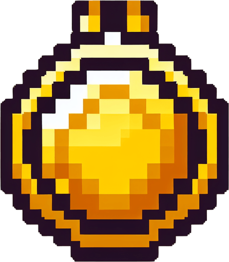 round gold medal. pixelated. 8-bit.
Single Game Texture. In-Game asset. 2d. Blank background. High contrast. No shadows.