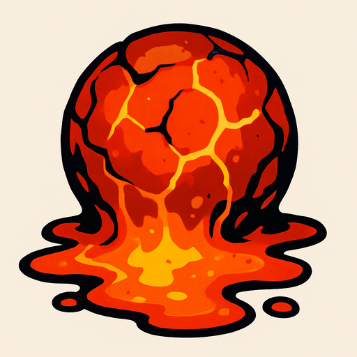 Lav topu erimiş.
In-Game asset.  2d.  High contrast.  No shadows