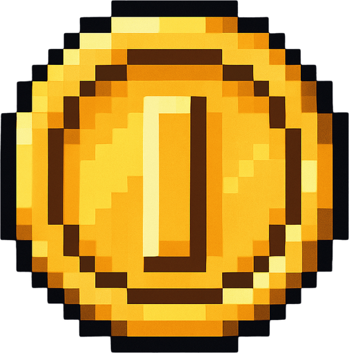 a pixel art coin.
In-Game asset.  2d.  High contrast. pixel
