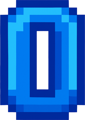 Número 0 azul, pixelart.
In-Game asset.  2d.  High contrast.  No shadows