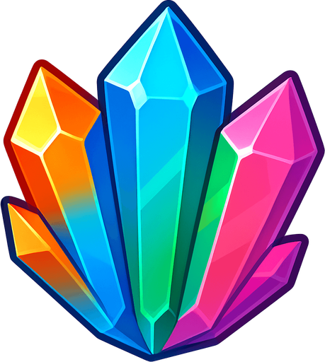 Kristal gorunumlu rainbow bonus gem'i olmasi icin turuncu, mavi, turkuaz, yesil , pembe iceren ozel bir kristal png arka plan olmasin.
In-Game asset.  2d.  High contrast.  No shadows