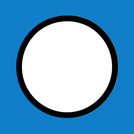 White circle with black outline. Blue background..
In-Game asset.  2d.  High contrast.  No shadows
