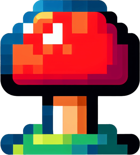 Mario mushroom.
Single Game Texture. In-Game asset. 2d. Blank background. High contrast. No shadows.