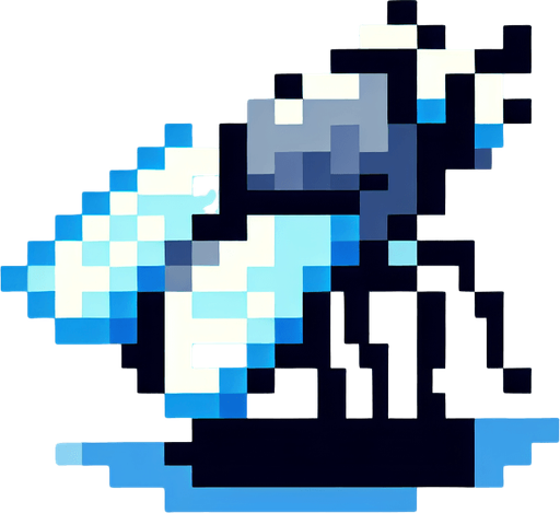 Simple side view of a pixel art fly on a sky blue background 
Single Game Texture. In-Game asset. 2d. Blank background. High contrast. No shadows.