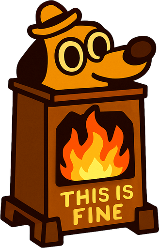 "'This Is Fine' Fire Pit": A tower resembling the "This is Fine" dog meme..
In-Game asset.  2d.  High contrast.  No shadows