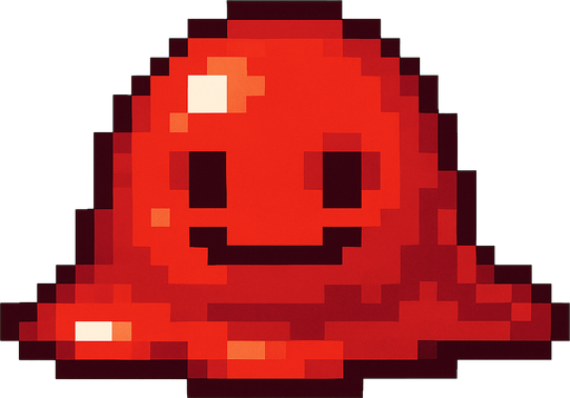 Slime rojo, pixelart.
In-Game asset.  2d.  High contrast.  No shadows