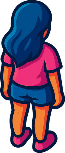 A young woman with long hair and shorts. No hat. Pink shirt.