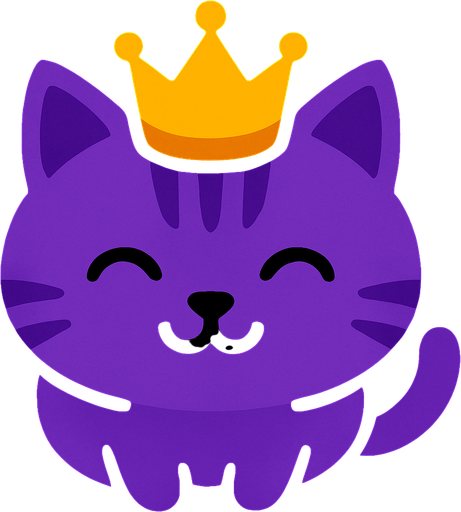 top view of purple cat wearing crown