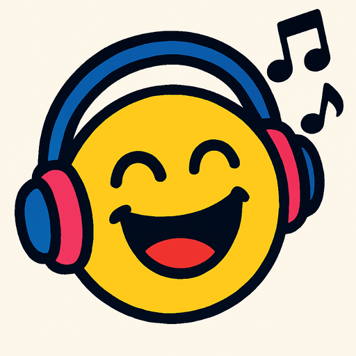 müzik dinleyen neşeli surat.
In-Game asset.  2d.  High contrast.  No shadows