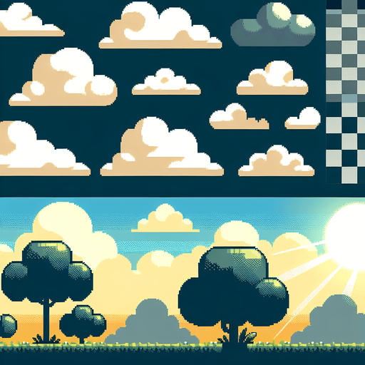 clouds pixelated.
Single Game Texture. In-Game asset. 2d. Blank background. High contrast. No shadows.