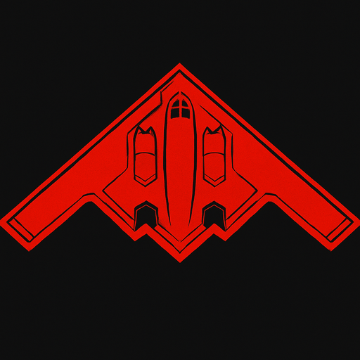 kuş bakışı açısından B-2 Spirit uçağı kırmızı renkte.
In-Game asset.  2d.  High contrast.  No shadows