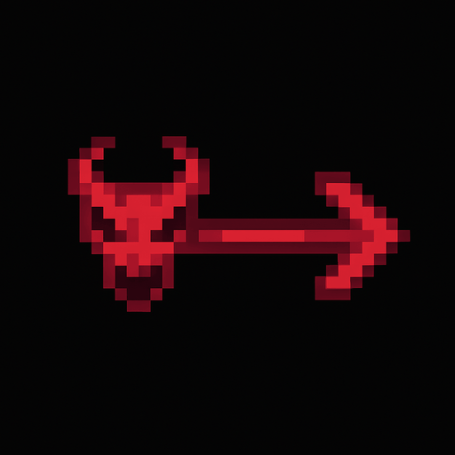 Flecha maligna, de color rojo, pixelar.
In-Game asset.  2d.  High contrast.  No shadows