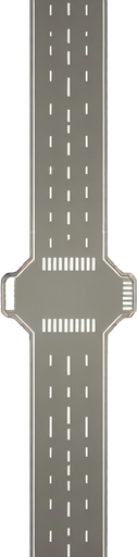 a two way road with houses upper view two d.
Single Game Texture.  In-Game asset.  2d.  Blank background.  High contrast.  No shadows