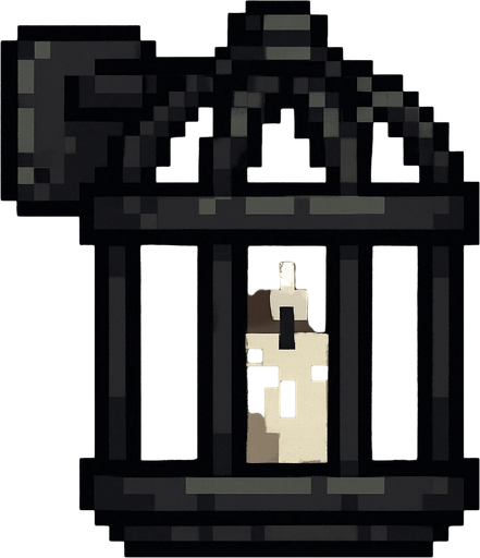 A unlit metal cage sconce like you find on a dungeon wall. White candle inside. Pixel art..
In-Game asset.  2d.  High contrast.  No shadows