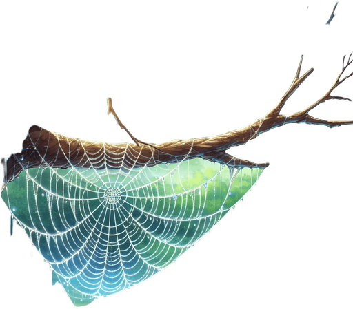 amazing spider web on tree branch. anime image. green landscape
Single Game Texture.  In-Game asset.  2d.
