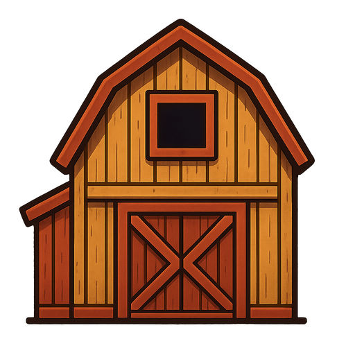 Barn.
Single Game Texture.  In-Game asset.  2d.  Blank background.  High contrast.  No shadows