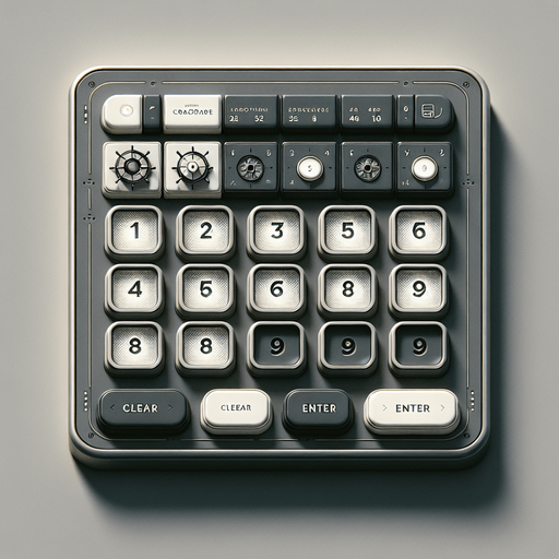 A clean and minimalistic mobile app interface for cracking a digital safe, designed with modern web design best practices. The centerpiece of the screen is a 3x4 grid with 12 square buttons, evenly spaced and aligned, resembling a secure keypad. Each button has a flat, modern design with sharp edges, soft shadows, and bold numbers (0-9) along with 'Clear' and 'Enter' buttons on the bottom row.

Above the keypad, there is a rectangular display screen where entered digits appear, styled with a dark background and crisp, glowing white text to evoke a secure, high-tech feel. The interface includes subtle visual cues of a safe-cracking theme, such as a faint metallic texture in the background or a subtle outline of a safe door around the display.

The overall layout is intuitive and professional, using a neutral color palette with subtle accents like light grey buttons and soft hover or press effects. The design is uncluttered and functional, balancing simplicity with a sleek aesthetic that.
Single Game Texture. In-Game asset. 2d. Blank background. High contrast. No shadows.