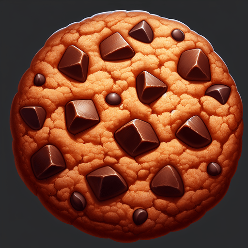A chocolate chip cookie.
Single Game Texture.  In-Game asset.  2d.  Blank background.  High contrast.  No shadows
