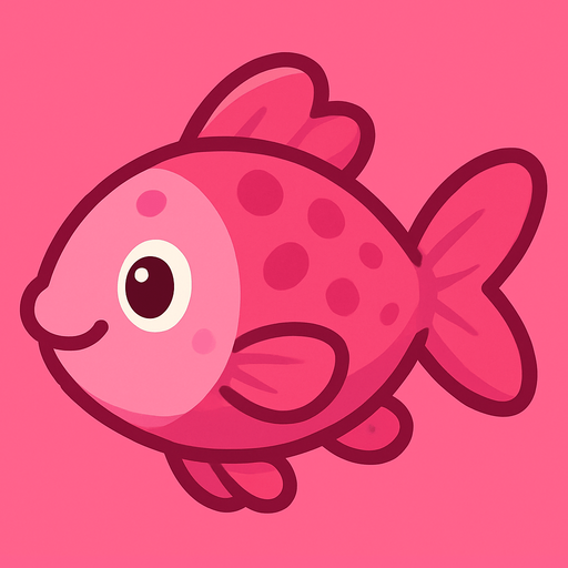 pink cute fish.
In-Game asset.  2d.  High contrast.  No shadows