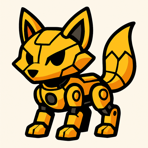 Fox robot amarillo.
In-Game asset.  2d.  High contrast.  No shadows