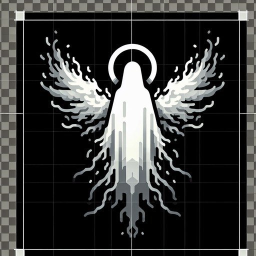 a translucent, ghostly shield or a faint outline of a guardian spirit figure..
Single Game Texture.  In-Game asset.  2d.  Blank background.  High contrast.  No shadows
