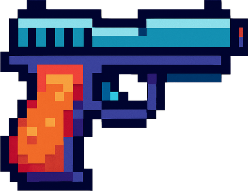 Genera una imagen de una pistola pixel.
In-Game asset.  2d.  High contrast.  No shadows
