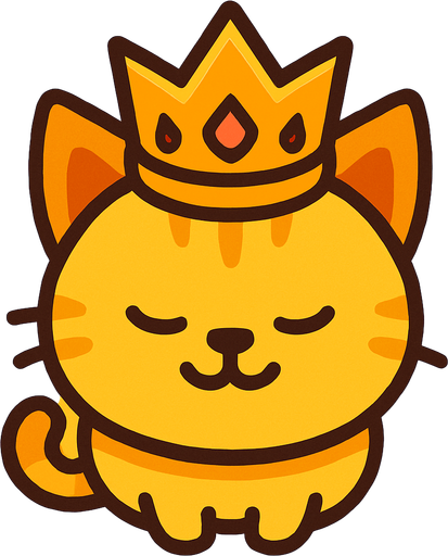 top view of yellow cat wearing crown.
In-Game asset.  2d.  High contrast.  No shadows