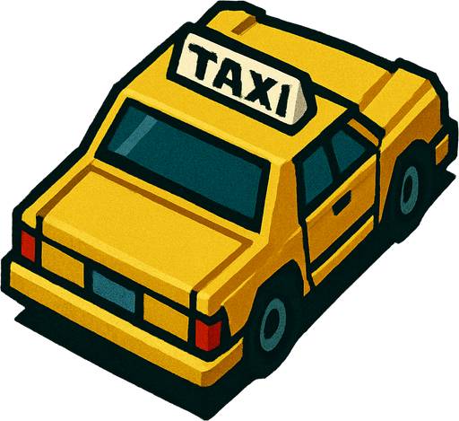 taxi, seen from behind Top-down right angle, gta2, Single Game Texture. In-Game asset. 2d. Blank background. High contrast. No shadows.isometric.
In-Game asset.  2d.  High contrast.  No shadows