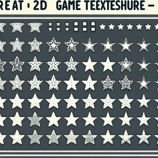 A spritesheet consisting of a variety of white stars. vector style..
Single Game Texture. In-Game asset. 2d. Blank background. High contrast. No shadows.