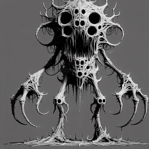 Make a spooky monster that wants to kill you.
Single Game Texture.  In-Game asset.  2d.  Blank background.  High contrast.  No shadows